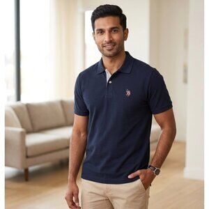 U.S. Polo Assn. Mens Navy Blue Short Sleeve Polo Shirt With Embroidered size L